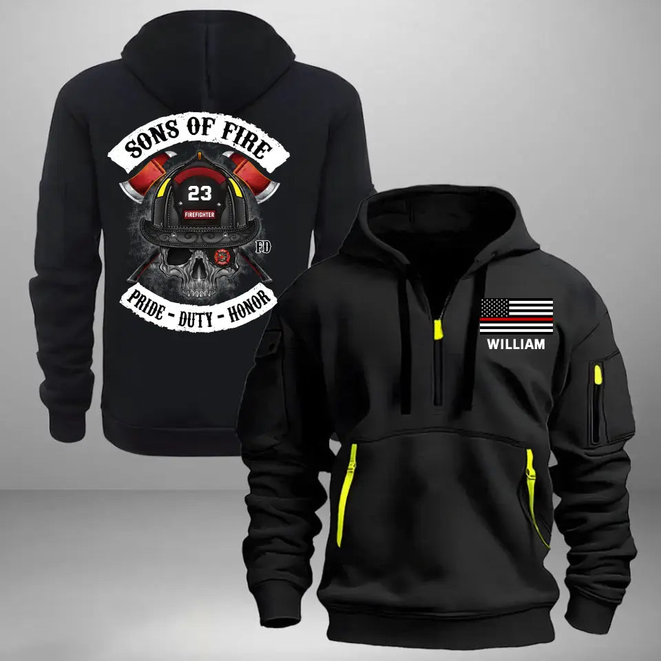 Personalized US Firefighter Custom Name & ID Sons Of Fire Pride Duty Honor Quarter Zip Hoodie 2D Printed HN241132