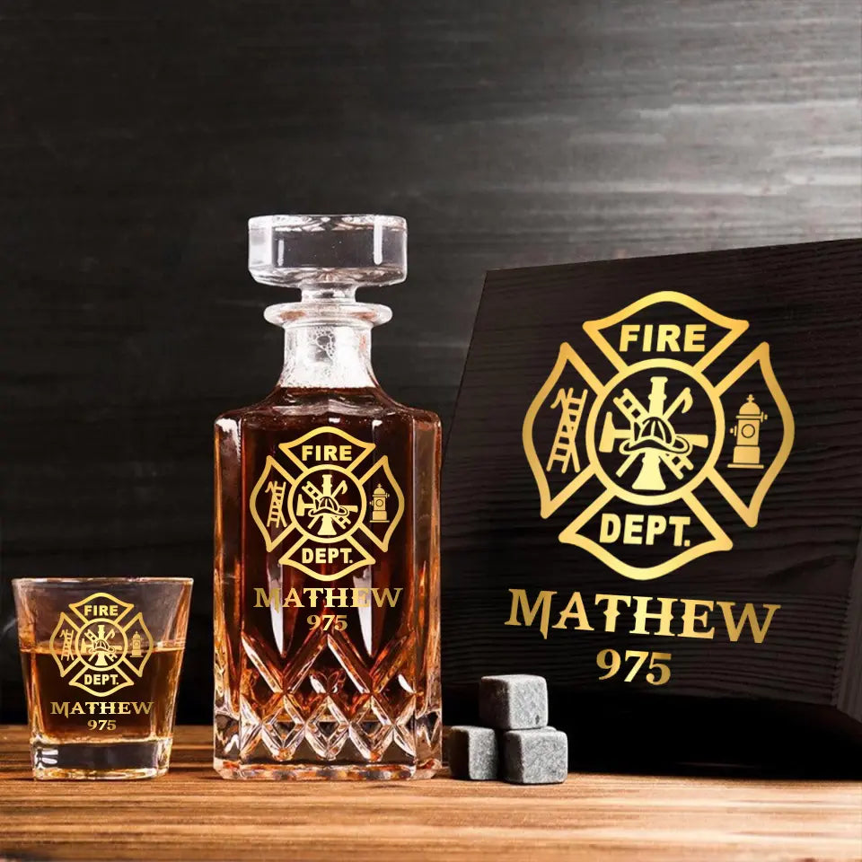 Personalized US Firefighter Custom Name & ID Decanter Set with Glasses Printed QTVQ241119