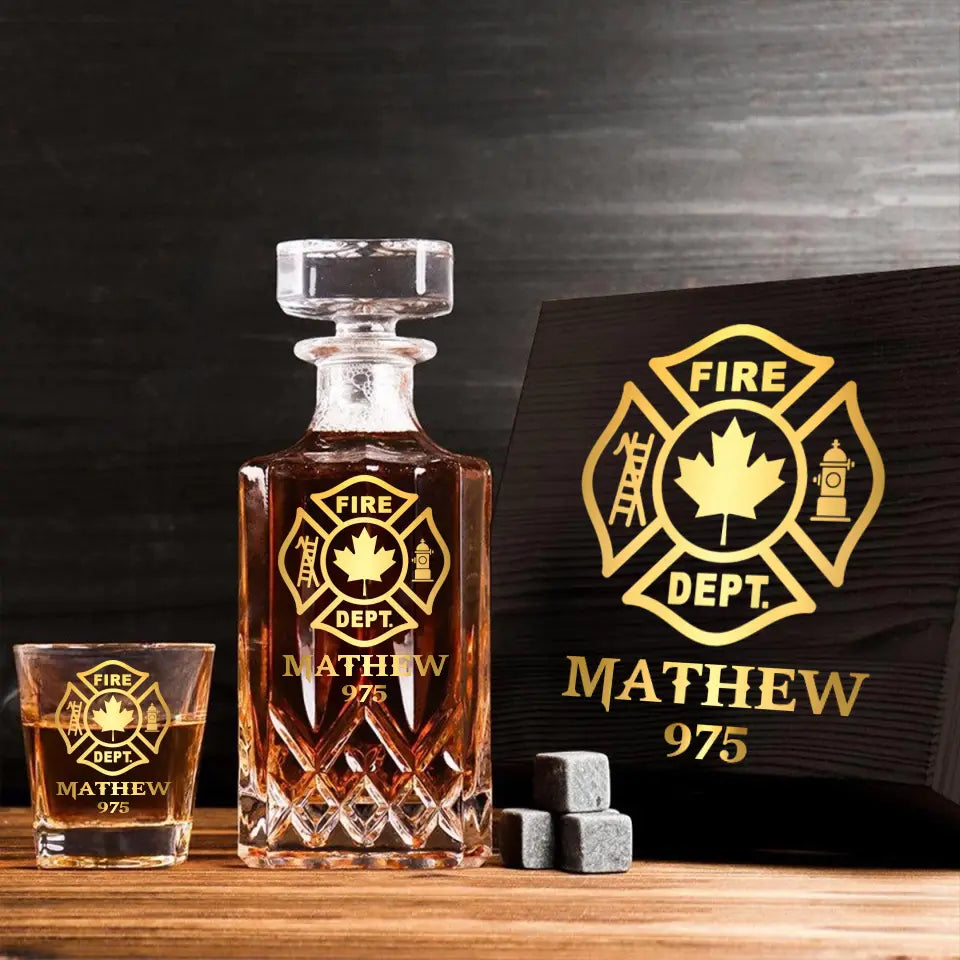 Personalized Canadian Firefighter Custom Name & ID Decanter Set with Glasses Printed QTVQ241119