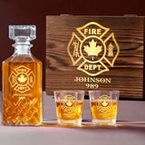 Personalized Canadian Firefighter Custom Name & ID Decanter Set with Glasses Printed QTVQ241119