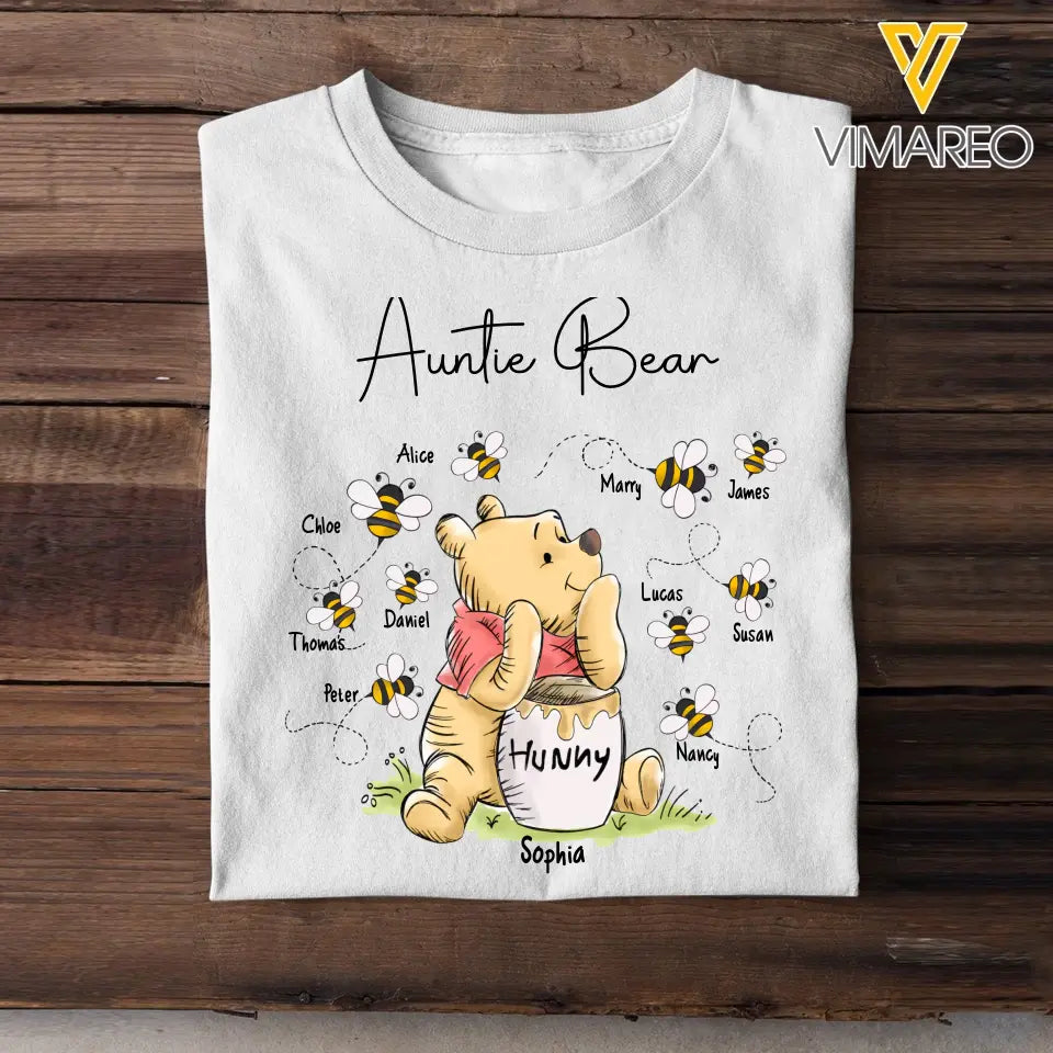 Personalized Auntie or Grandma Bear with Bees & Kid Names T-shirt Printed HN241153