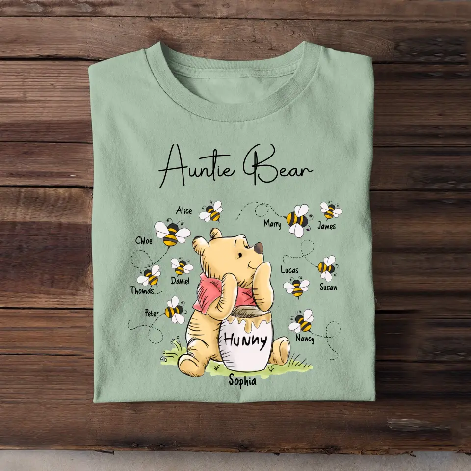 Personalized Auntie or Grandma Bear with Bees & Kid Names T-shirt Printed HN241153