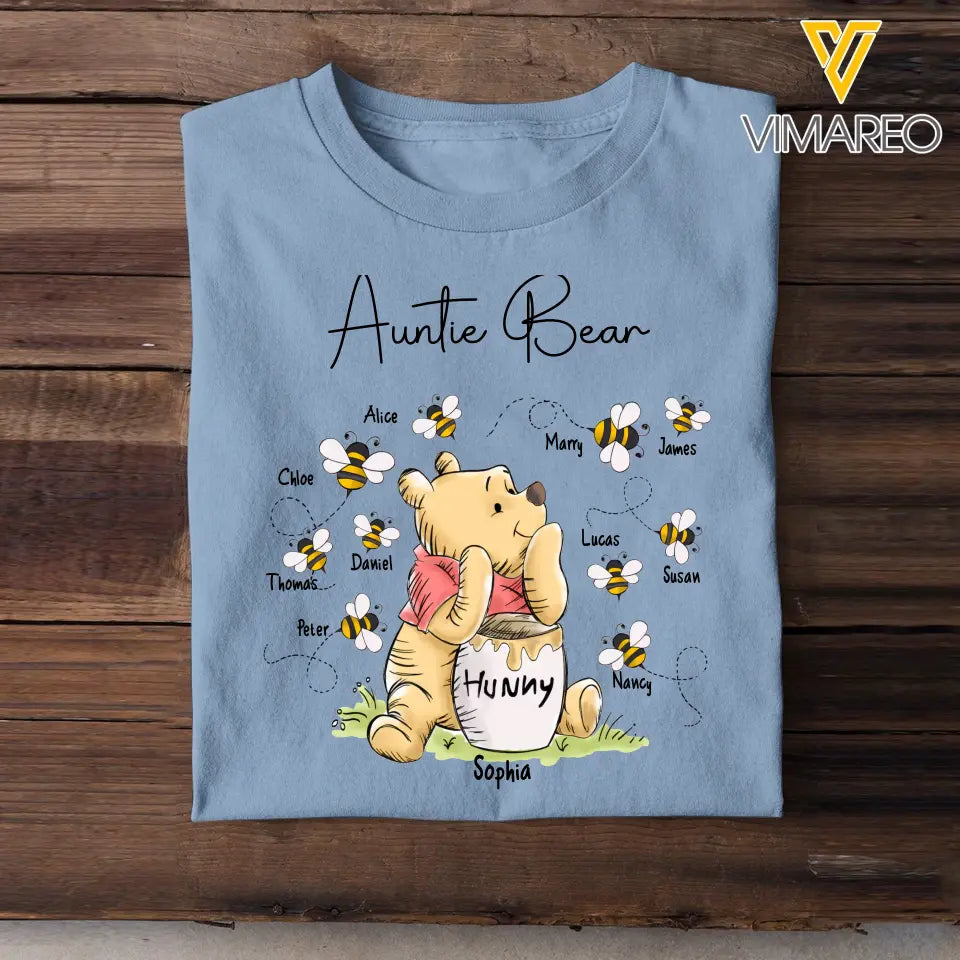 Personalized Auntie or Grandma Bear with Bees & Kid Names T-shirt Printed HN241153