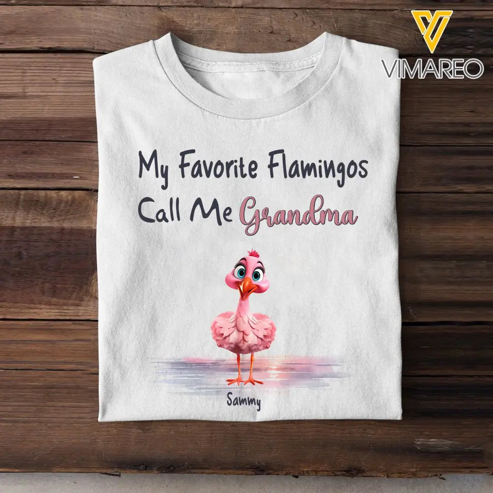 Personalized My Favorite Flamingos Call Me Grandma & Kid Names T-shirt Printed HN241145