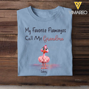 Personalized My Favorite Flamingos Call Me Grandma & Kid Names T-shirt Printed HN241145