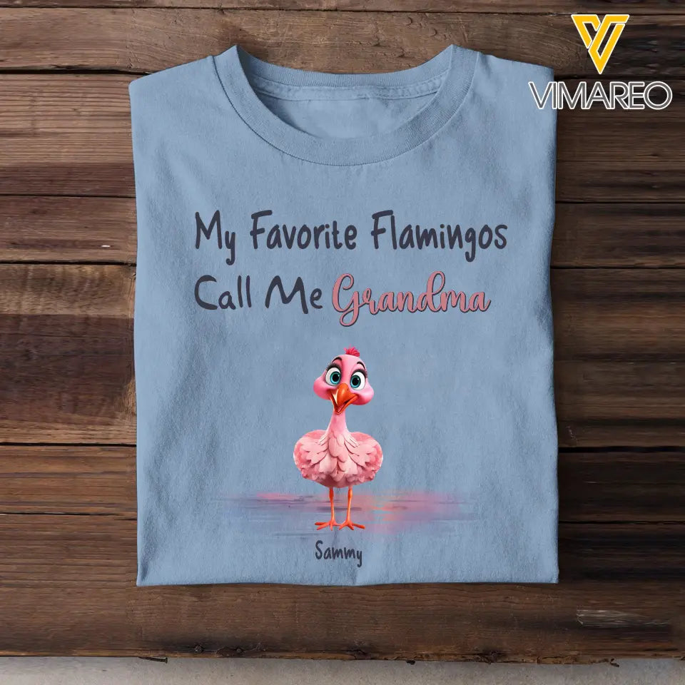 Personalized My Favorite Flamingos Call Me Grandma & Kid Names T-shirt Printed HN241145