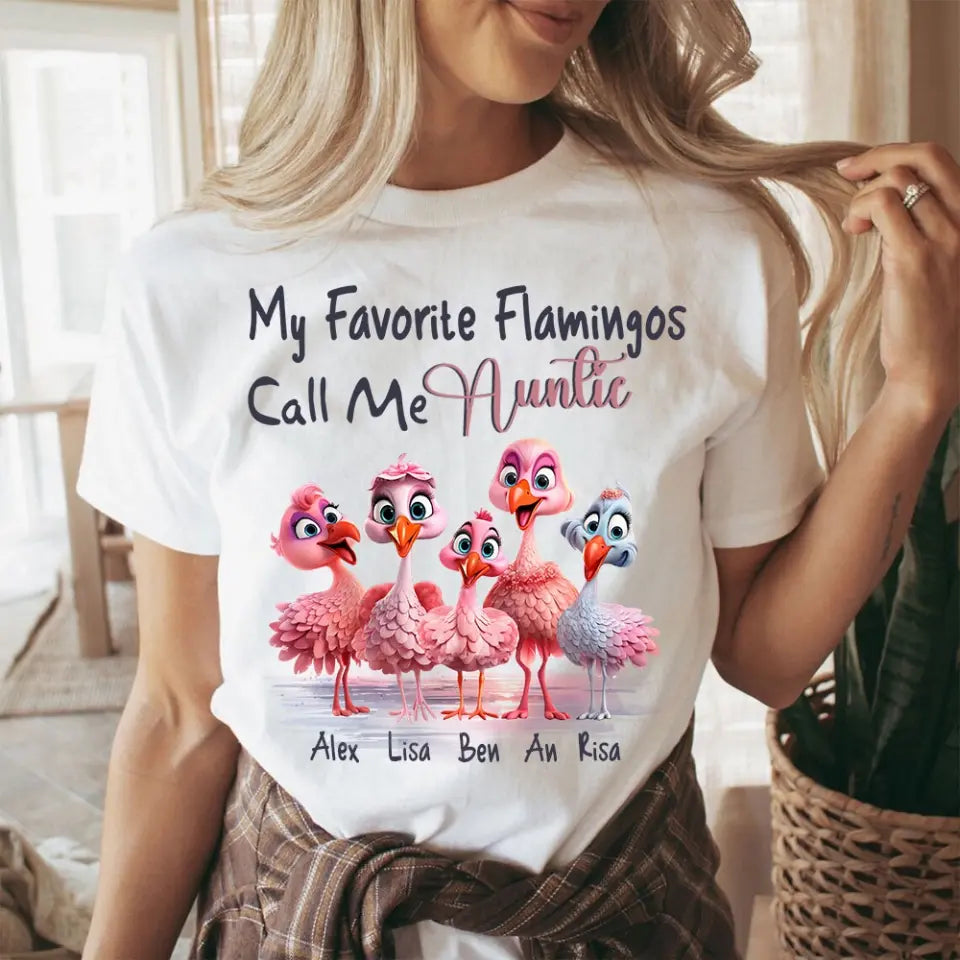 Personalized My Favorite Flamingos Call Me Grandma & Kid Names T-shirt Printed HN241145