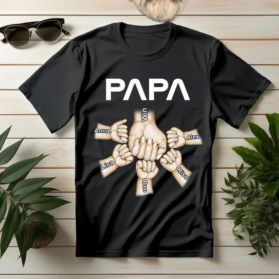 Personalized Papa Hands & Kid Names Best Gift For Dad Father's Day Gift T-shirt Printed HN241162