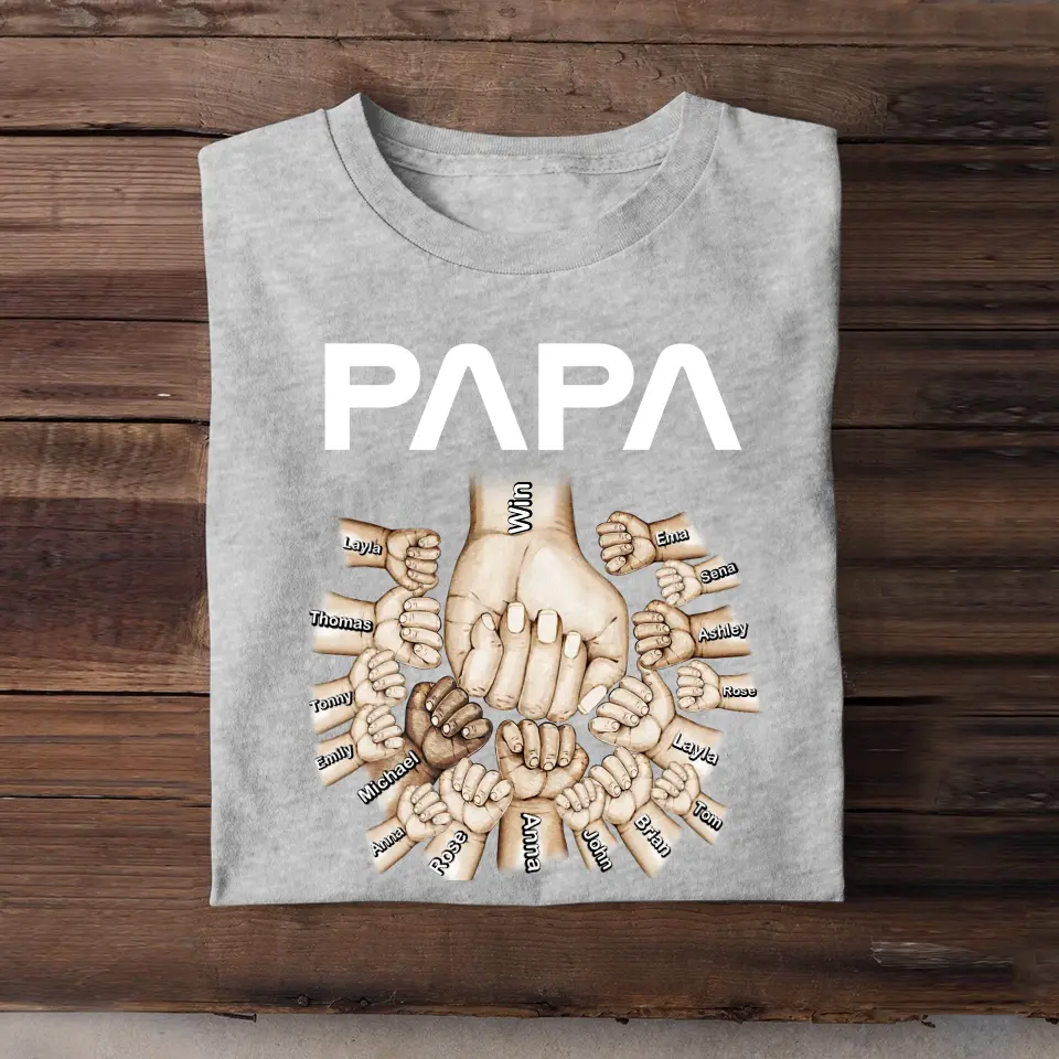 Personalized Papa Hands & Kid Names Best Gift For Dad Father's Day Gift T-shirt Printed HN241162