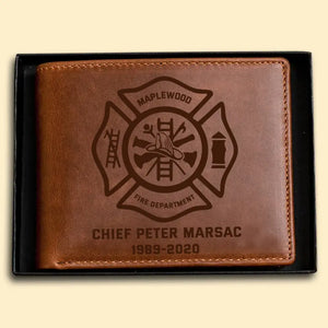 Personalized Firefighter Logo Custom Name & Department Laser Leather Wallet QTHN241165