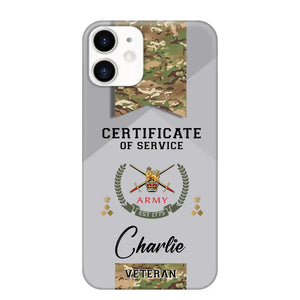 Personalized UK Veteran Logo Custom Name & Rank Gold  Phonecase Printed AHHN241185