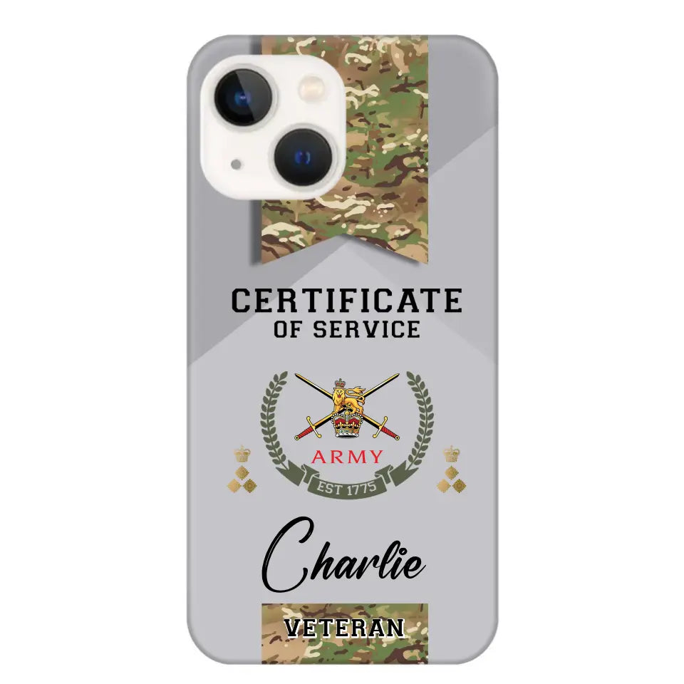 Personalized UK Veteran Logo Custom Name & Rank Gold  Phonecase Printed AHHN241185