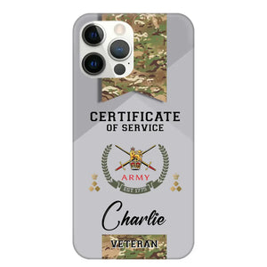 Personalized UK Veteran Logo Custom Name & Rank Gold  Phonecase Printed AHHN241185