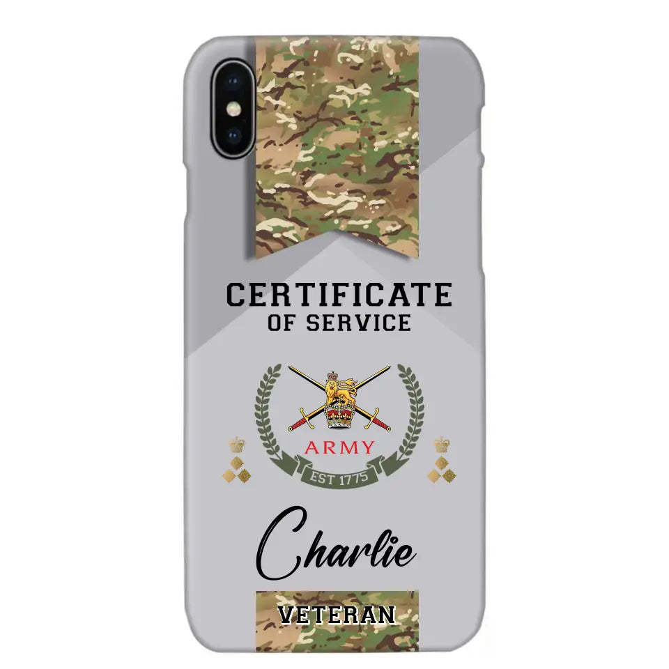 Personalized UK Veteran Logo Custom Name & Rank Gold  Phonecase Printed AHHN241185