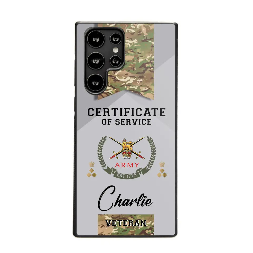 Personalized UK Veteran Logo Custom Name & Rank Gold  Phonecase Printed AHHN241185