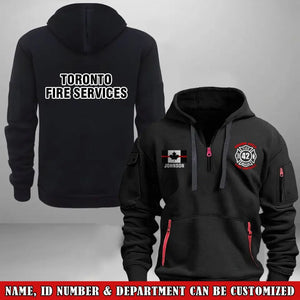 Personalized Canadian Firefighter Custom Name, Department & ID Quarter Zip Hoodie 2D Printed VQ241193