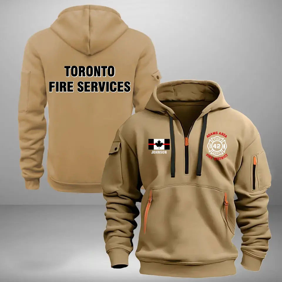 Personalized Canadian Firefighter Custom Name, Department & ID Quarter Zip Hoodie 2D Printed VQ241193