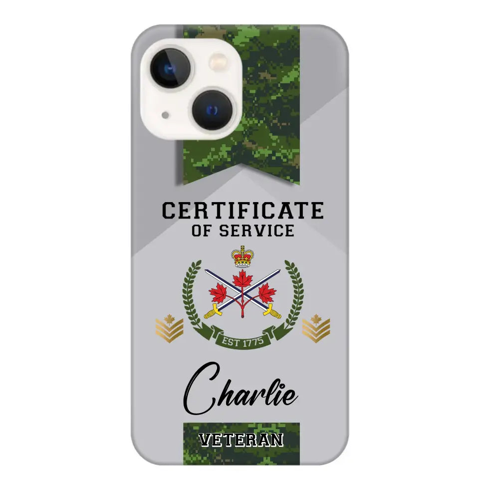 Personalized Canadian Veteran Logo Custom Name & Rank Gold Phonecase Printed AHHN241185