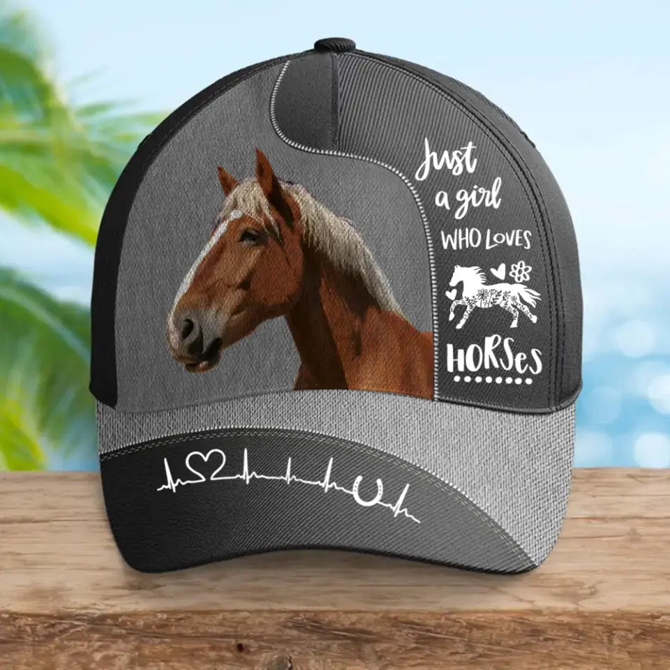 Personalized Upload Your Horse Photo Just A Girl Who Loves Horses Cap 3D Printed HN241201