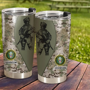 Personalized US Veteran Camo Branch Logo & Custom Name Tumbler Printed AHVQ241223