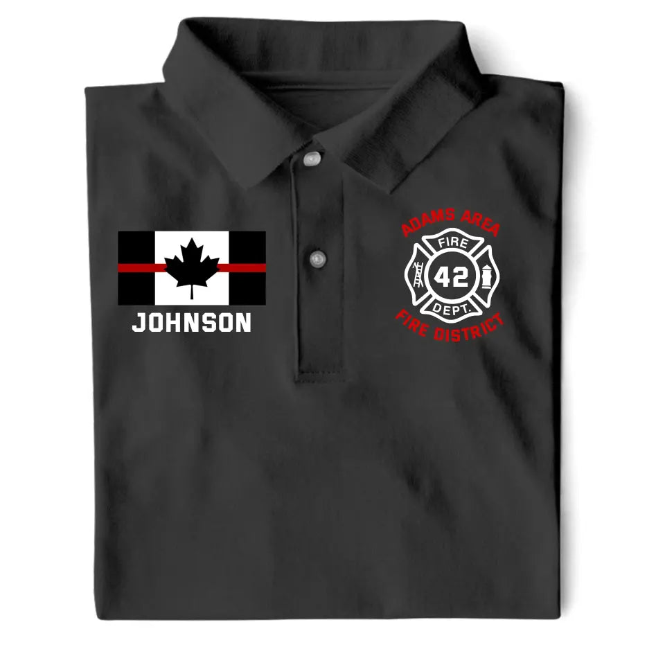 Personalized Canadian Firefighter Custom Name, ID & Department Polo Shirt Printed VQ241236