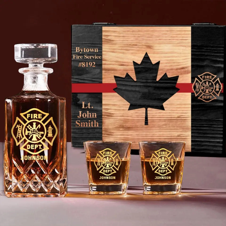 Personalized Canadian Firefighter Custom Name & ID Decanter Set with Glasses Printed VQ241240