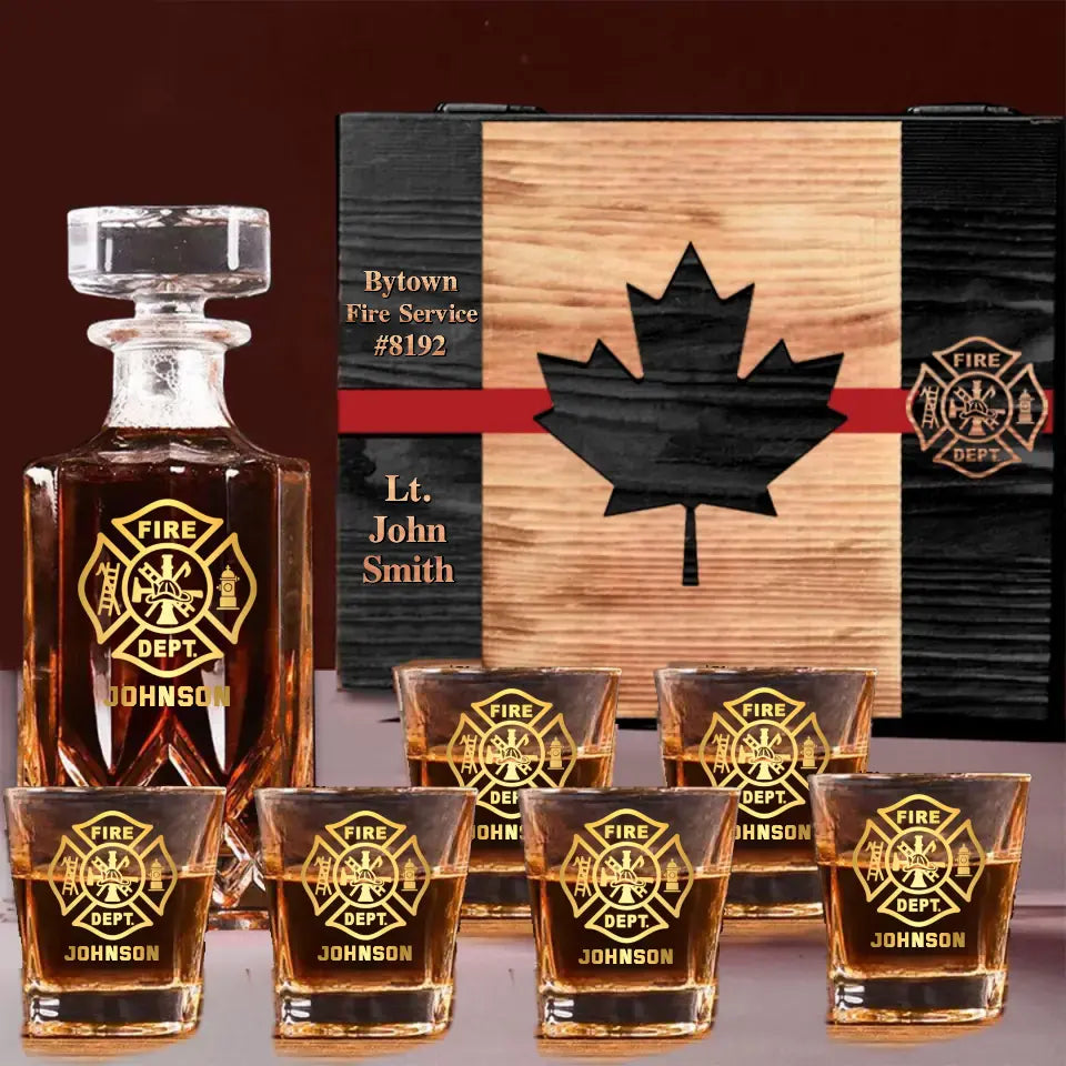 Personalized Canadian Firefighter Custom Name & ID Decanter Set with Glasses Printed VQ241240