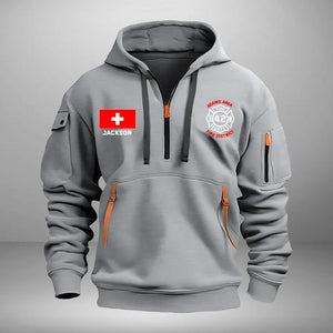 Personalized Swiss Firefighter Custom Name & Department Quarter Zip Hoodie 2D Printed VQ24998