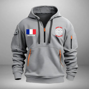 Personalized French Firefighter Custom Name & Department Quarter Zip Hoodie 2D Printed VQ24998