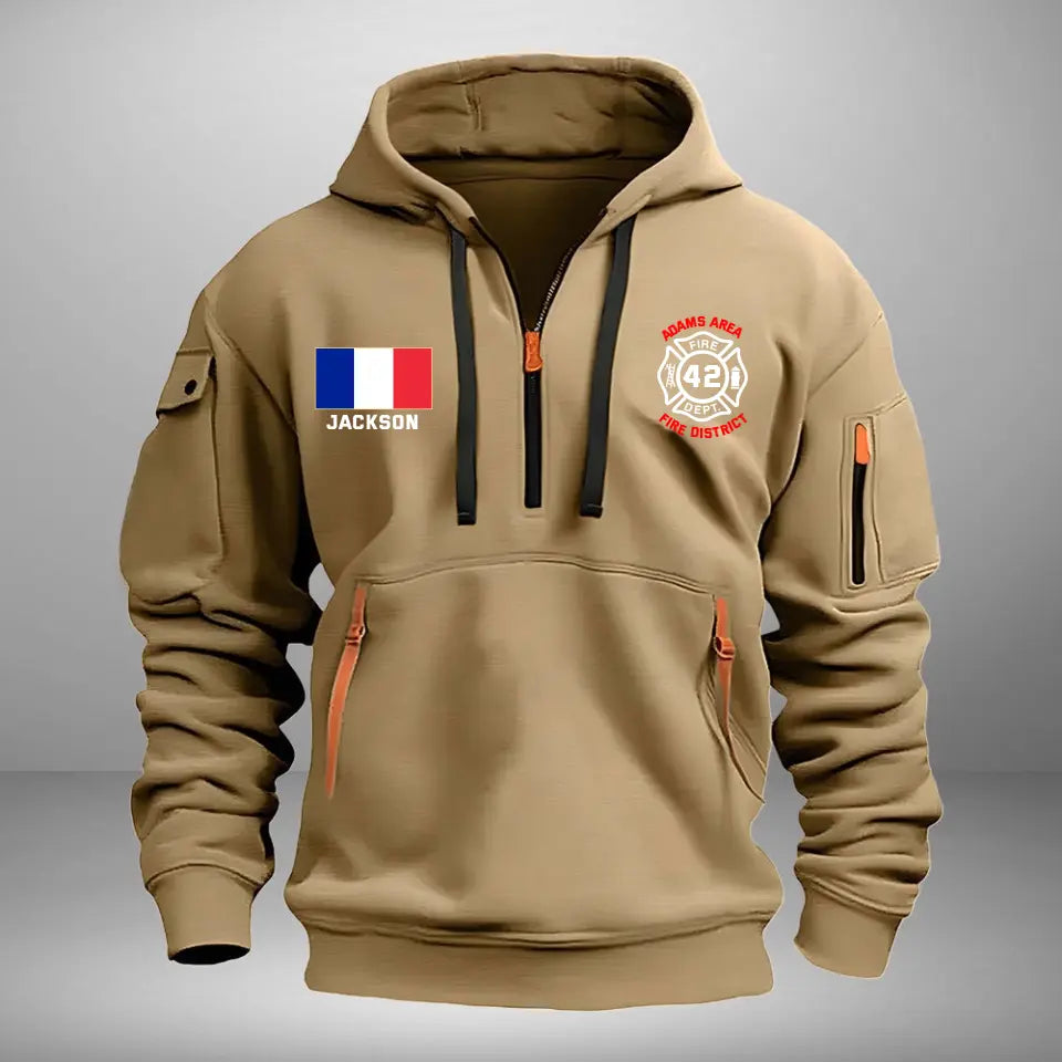 Personalized French Firefighter Custom Name & Department Quarter Zip Hoodie 2D Printed VQ24998