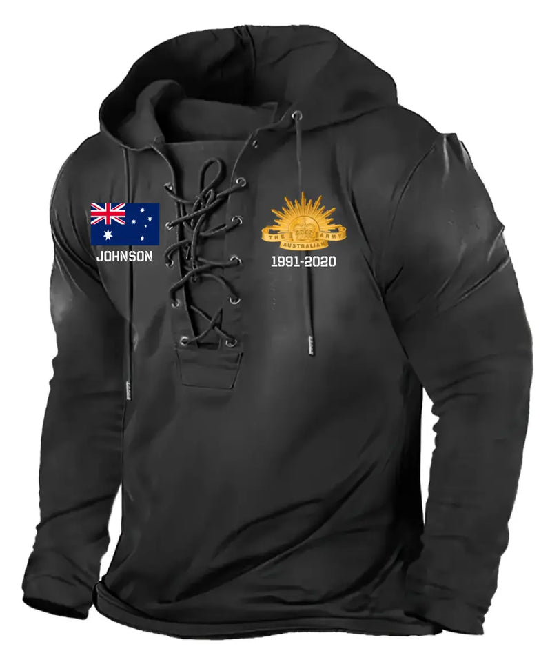 Personalized Australian Veteran Logo Custom Name & Time Lace-up Long Sleeves Hoodie 3D Printed LVA241256