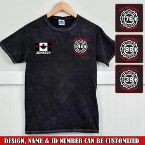 Personalized Canadian Firefighter Custom Name, ID & Department Mineral Wash T-shirt Printed VQ241257