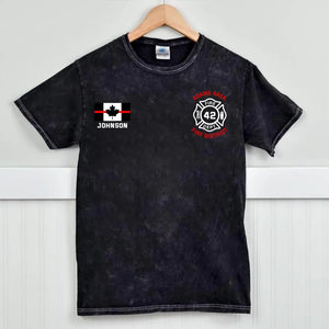 Personalized Canadian Firefighter Custom Name, ID & Department Mineral Wash T-shirt Printed VQ241257