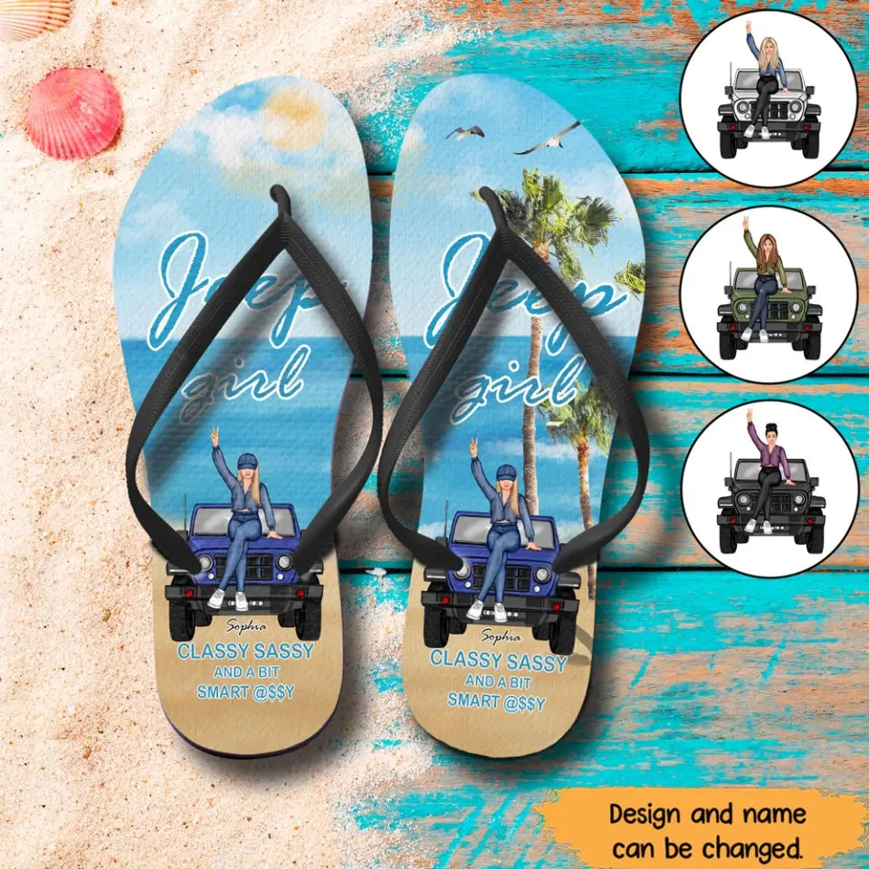 Personalized Jeep Girl Classy Sasst And A Bit Smart Assy Summer Beach Flip Flops Printed HN241269