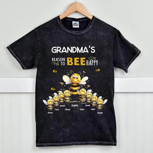 Personalized Grandma's Reason To Bee Happy Bees with Kid Names Mineral Wash T-shirt Printed VQ241267