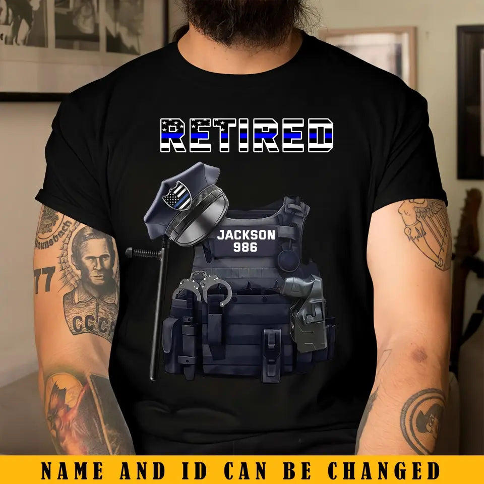 Personalized Armor Uniform Retired US Police Custom Name & ID T-shirt Printed KVH241273