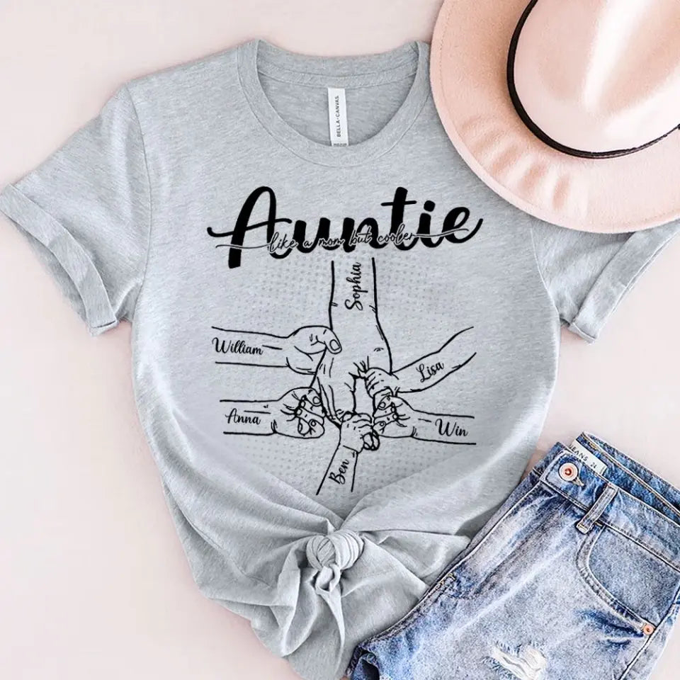 Personalized Auntie Like A Mom But Cooler Hands with Kid Names T-shirt Printed HN241272