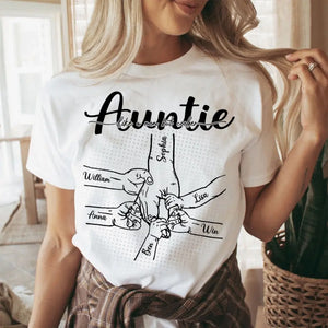 Personalized Auntie Like A Mom But Cooler Hands with Kid Names T-shirt Printed HN241272