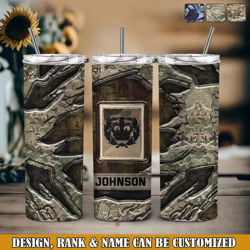 Personalized UK Veteran Rank Camo Skinny Tumbler Printed AHVQ241281