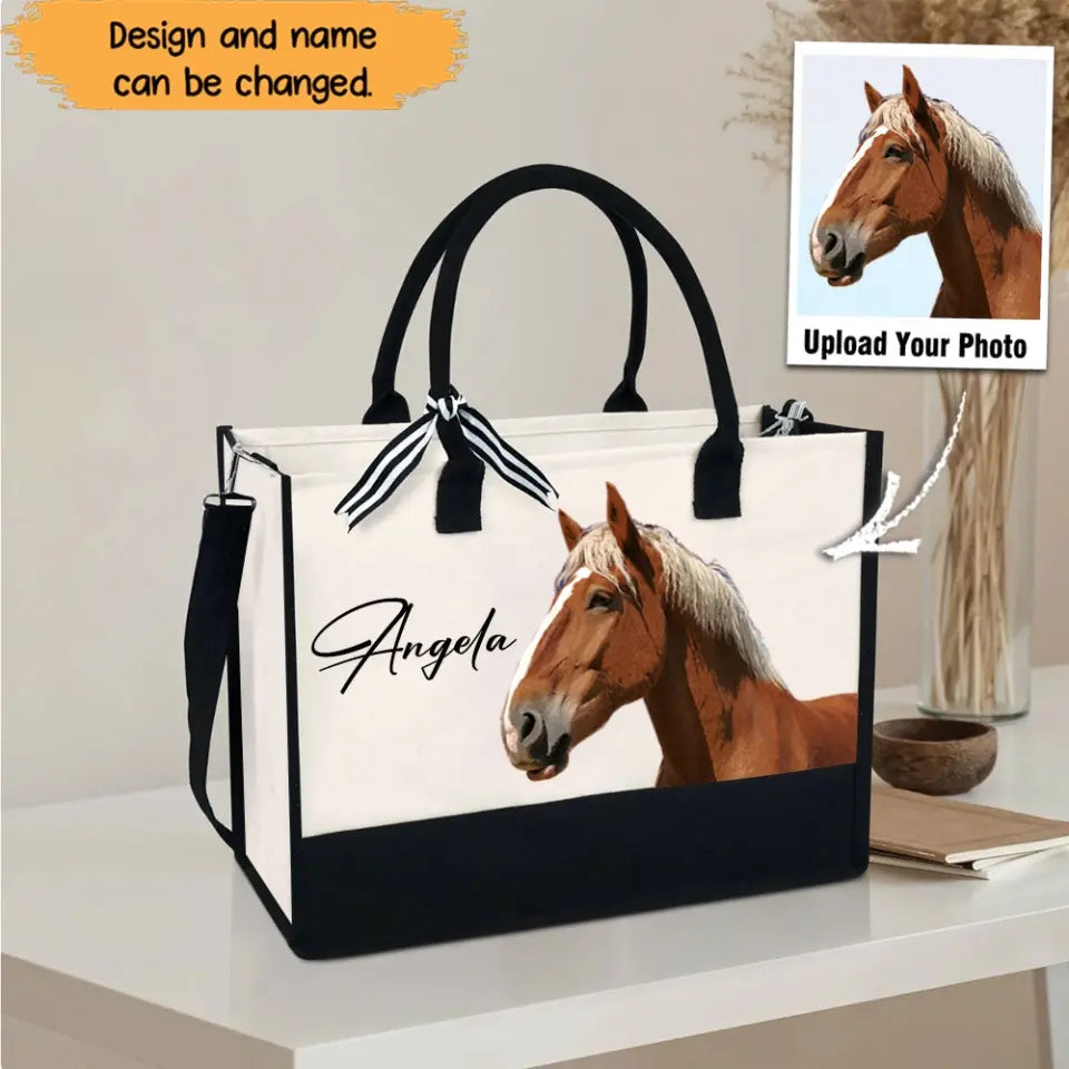 Personalized Upload Your Horse Photo Horse Lovers Gift Women's Tote Bag Canvas Bag Beach Bag Printed 241283HN