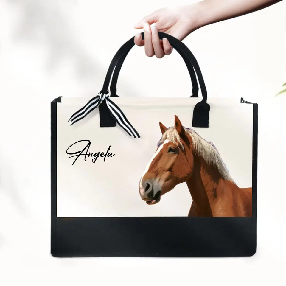 Personalized Upload Your Horse Photo Horse Lovers Gift Women's Tote Bag Canvas Bag Beach Bag Printed 241283HN