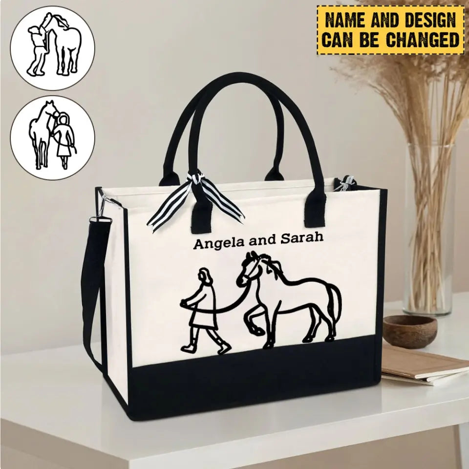 Personalized Horse Girl Custom Name Women's Tote Bag Canvas Bag Beach Bag Printed HN241290