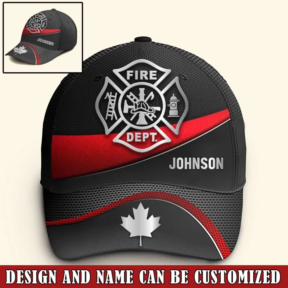 Personalized Canadian Firefighter Logo Custom Name Cap 3D Printed VQ241301