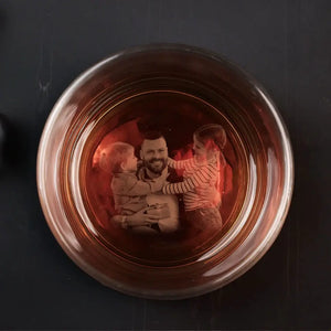 Personalized Upload Your Photo Dad & Kids Famlily Image Father's Day Gift Whiskey Glass Print On Bottom Printed QTVA241313