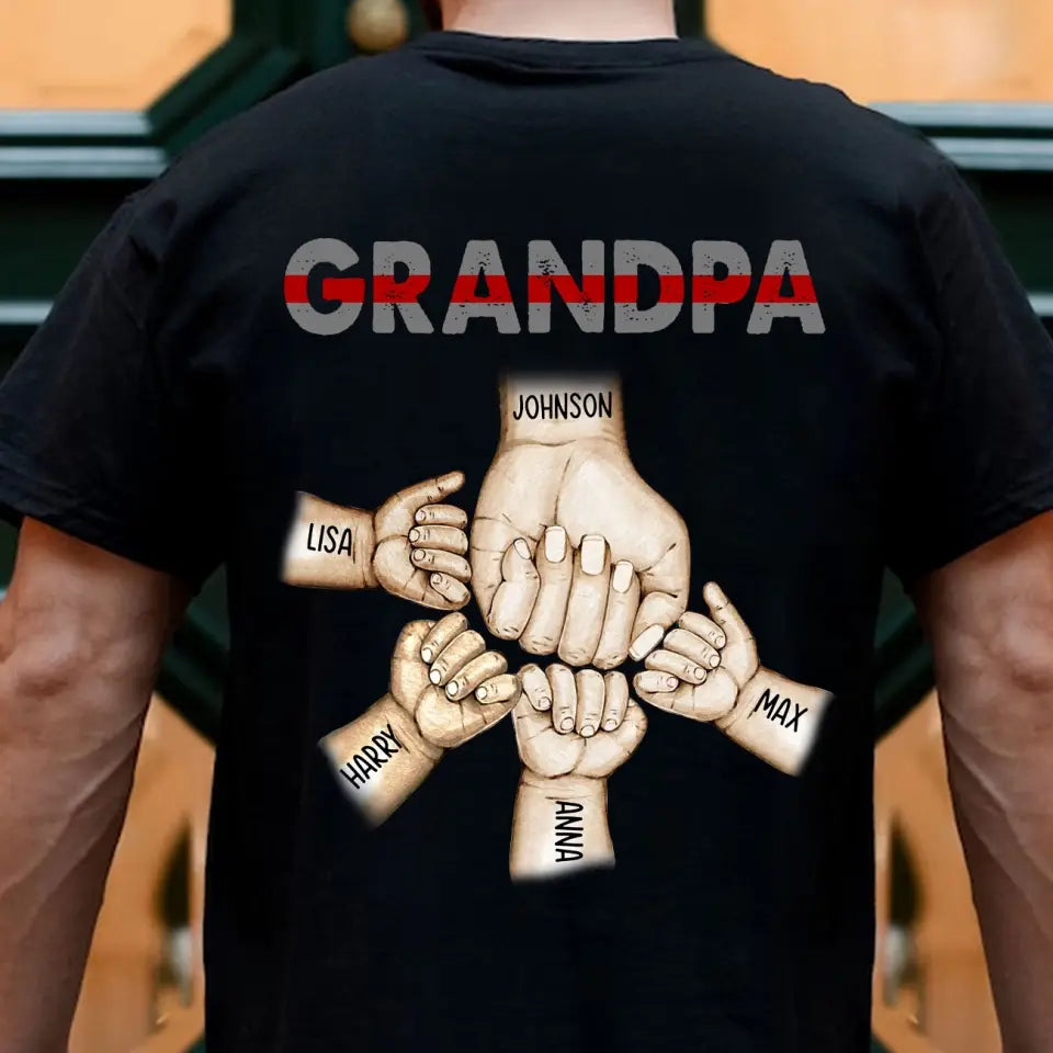 Personalized Grandpa Firefighter Hands with Kid Names T-shirt Printed VQ241317