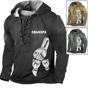 Personalized Grandpa Hans With Kid Names Lace-up Long Sleeves Hoodie 3D Printed VQ241333