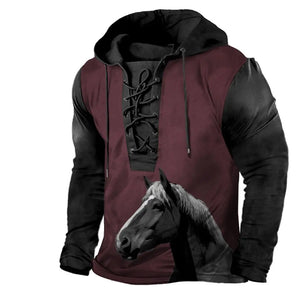 Personalized Upload Your Horse Photo Horse Lovers Gift Lace-up Long Sleeves Hoodie 3D Printed HN241336