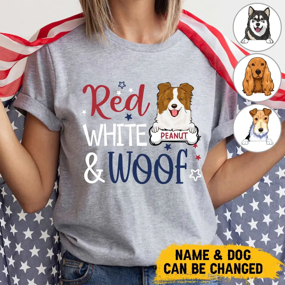 Personalized Red White & Woof Dog Cute Dog Lovers Gift Independence Day 4th July Independence Day T-shirt Printed LVA241360