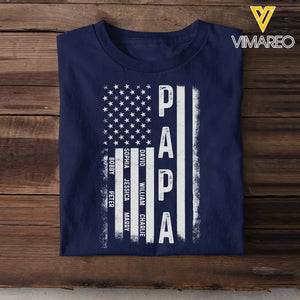 Personalized Papa US Flag & Kid Names Gift For Dad  Happy Father's Day T-shirt Printed HN241363