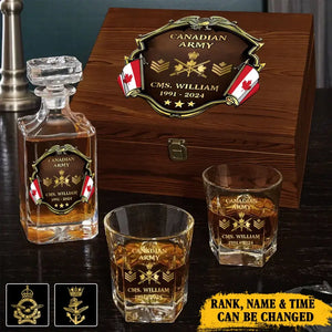 Personalized Canadian Veteran Branch Logo Rank Gold Custom Name Decanter Set with Glasses printed AHVA241366